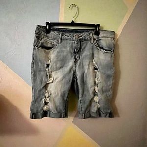 Distressed Knee Length Shorts